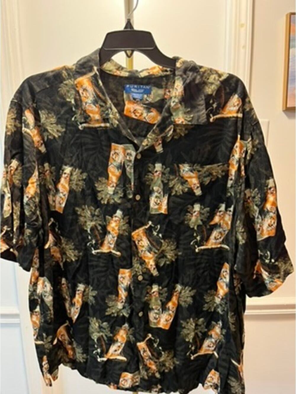 Vintage 2XL Puritan Hawaiian Shirt w/ Cool Beer & Palm Print